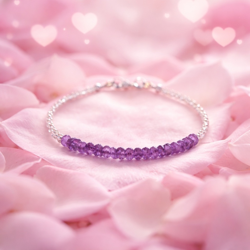 New Handmade Natural Moonstone | Amethyst Bracelet 14k White Gold 7.3"